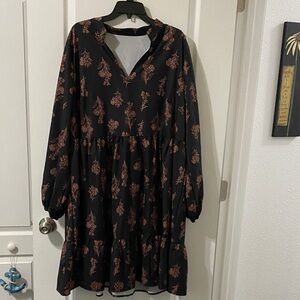 SHEIN Black Dress with Brown Floral Design